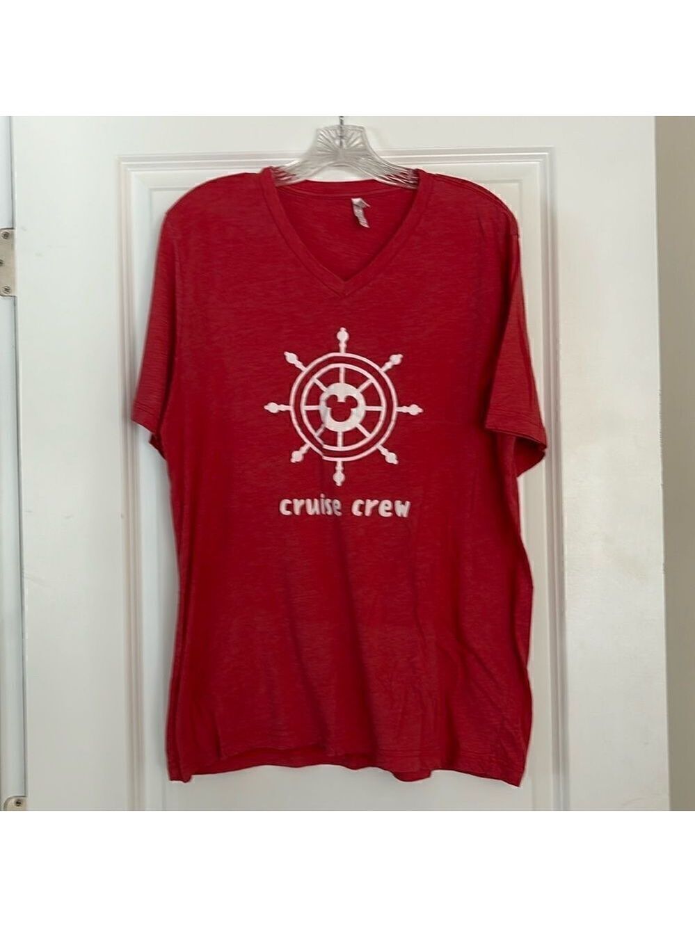 ✨ Bella Canvas Disney Cruise Crew Mickey Wheel Red V-Neck Tee XL